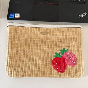 kate spade woven clutch in natural with white trim